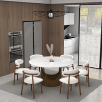 Table de salle à manger ronde ATUNUS, style moderne et luxueux, plateau en marbre avec plateau tournant, pieds en fer peint.
