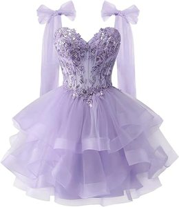 S0743Y 2026 Nuevo <span class=keywords><strong>Vestido</strong></span> Corto de <span class=keywords><strong>Fiesta</strong></span> para Adolescentes con Apliques de Encaje Brillante y Tirantes de Lazo, Vestidos de Noche/Party - Product Image 6