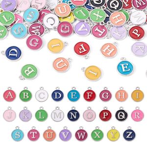 Breloques connecteurs rondes plates avec lettres de <span class=keywords><strong>l</strong></span>'alphabet en alliage émaillé <span class=keywords><strong>pour</strong></span> la fabrication de bijoux DIY (bracelets, boucles d'oreilles) - Product Image 1