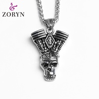 Pendentif Crâne en Acier Inoxydable V8 pour Motard, Style Gothique Punk Viking Occulte, Bijou Tendance en Acier Titane pour Homme