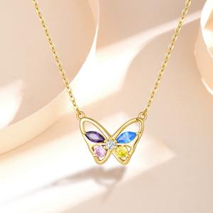 Collana con Ciondolo a Farfalla in Argento Sterling 925 Placcato Oro 18K con Gemme Multicolore per Donne Gioielli da Festa di Fidanzamento Regalo - Product Image 2
