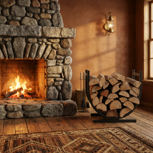 Modern Round Steel <b>Log</b> <b>Holder</b> for Firewood Storage Powder Coated Finish Fireplace Accessory - Product Image 1
