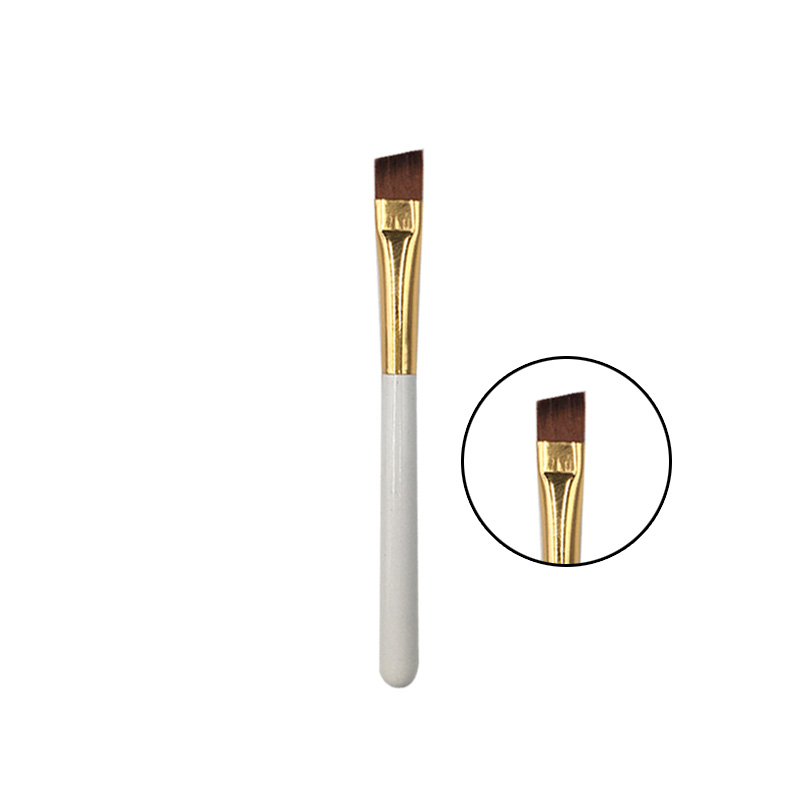 76 мм, оптовая продажа, горячая распродажа, белая деревянная ручка, золотые наконечники, коричневые волосы, профессиональная частная торговая марка, маленькая угловая кисть для бровей