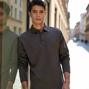 2025 maglietta da uomo autunno/inverno a maniche lunghe per <span class=keywords><strong>Polo</strong></span> con Logo personalizzato in pile foderato modale in seta tinta unita - Product Image 4