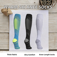 Chaussettes de ski professionnelles d'hiver en coton rayé, épaisses, respirantes, absorbant l'humidité, avec revers, pour jeunes