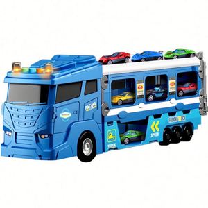 Camión Transportador de Autos - con 6 Autos, Set de Pista de Carreras con Luces y Sonidos, Regalos para Niños (azul) - Product Image 1
