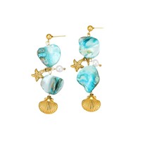 Anting-anting gantung bintang laut cangkang pirus custom grosir, warna emas, perhiasan liontin laut untuk wanita, OEM ODM