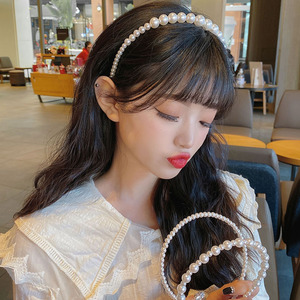 Serre-tête simple en plastique fin avec perles blanches, élastique, nœud élégant, accessoires de mode pour cheveux, cadeau pour filles - Product Image 5