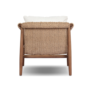 Silla de exterior vintage con asiento tipo cubo tejido de jacinto, patas redondeadas y cónicas, cómoda y apta para todo tipo de clima. - Product Image 6