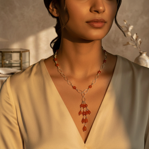 Women's 925 Silver Coral Beaded Tassel <b>Necklace</b> Vintage Style Everyday Wear - Product Image 3