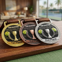 Médailles de pickleball avec logo de club, lettre 3D en alliage de zinc, conception de médaille personnalisée, médailles plaquées or, argent, cuivre pour impression UV