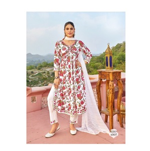 อุปทานโรงงานขายส่งเรยอน 14 กก. ฟอยล์พิมพ์นักออกแบบ Alia ตัดกางเกง Kurti พร้อมดูปัตตาเพื่อการขายส่งออก - Product Image 1