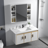 Ensemble de meuble de salle de bain mural moderne fond en aluminium miroir LED vanité