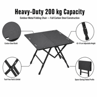Table pliante en acier au carbone avec logo personnalisé en gros pour barbecue et camping, hauteur réglable de 42 à 51 cm