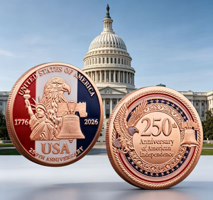 Moneta Commemorativa del 250° Anniversario Americano in Rame 999 Placcata Oro con Statua della Libertà, Moneta da Collezione - Product Image 1