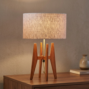 Midcentury Wooden <b>Desk</b> Lamp with Fabric Shade Warm White Light Decorative Design for Bedroom <b>Study</b> Dining Areas - Product Image 5