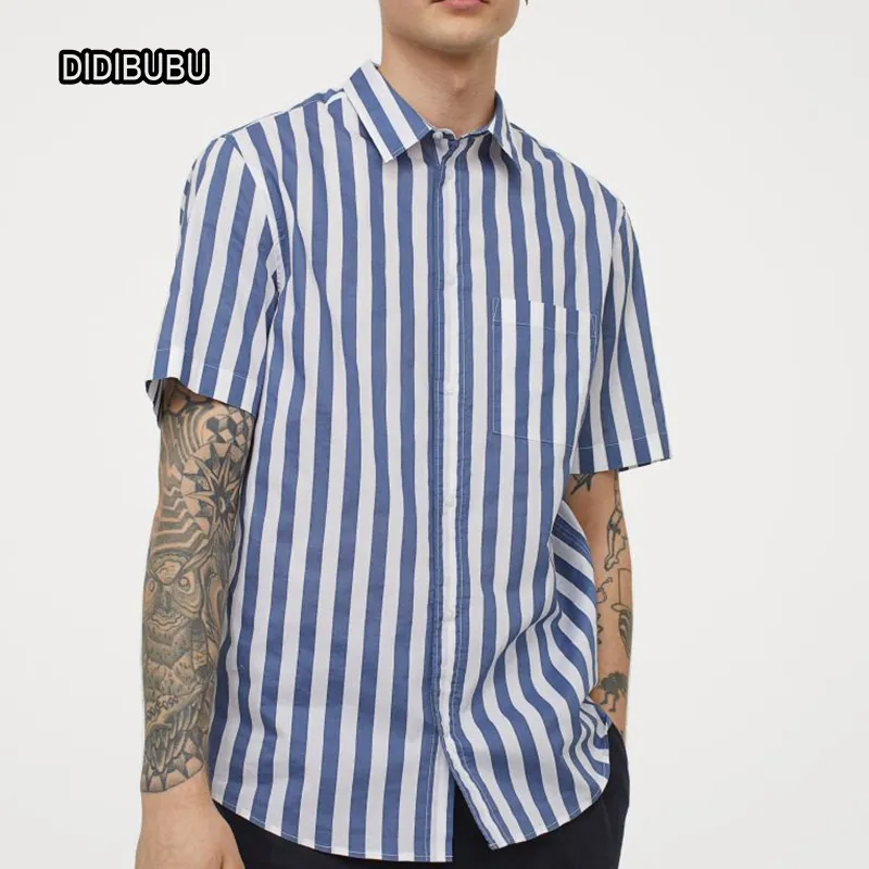 DIDIBUBU casual formal botton down classical brand slim fit striped t shirts striped tees