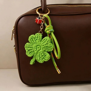 Summer New Handmade Macrame Lemon Charms Round Metal Keychain <b>Braided</b> Strap Crochet Green Leaf Keychain Girl Phone Decorations - Product Image 3