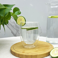DEYANGQIAOXING Tasse en verre borosilicate à double paroi de 300 ml, haute transparence, écologique, moderne, logo personnalisé, en stock, cadeau