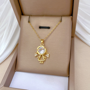 Collana con Ciondolo a Zircone a Forma di Bambina con Trecce in Acciaio Inossidabile per Donna, Classica Catena per Clavicola, Accessorio Gioiello Regalo (NL057) - Product Image 3