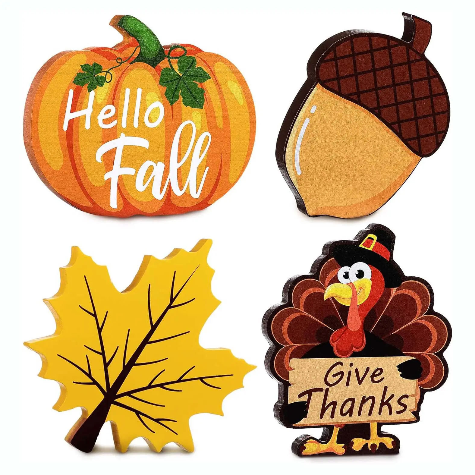 Fall Pumpkin Wooden Cutouts Thicken Thanksgiving Wood Signs Unfinished Pumpkin Block Table Decor