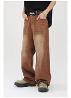 Jean cargo coupe bootcut tendance 2025 pour homme, coupe oversize, délavé marron, effet empilé, en denim respirant, taille mi-haute, tricoté, pour l'hiver