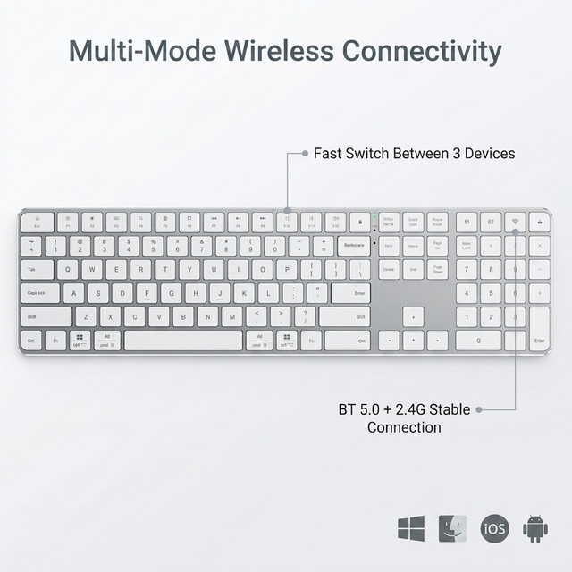 New 111-Key Ultra Thin Aluminum Alloy Wireless Keyboard Dual Mode (2.4G/5.2GHz) Adjustable Tilt Plug Play USB-C for Laptop/PC