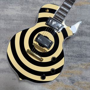 Guitare électrique Odin Zakk, style anneau noir et jaune, équipée de micros <span class=keywords><strong>EMG</strong></span>, accastillage doré, extrémités de frettes rondes pour une sensation de jeu fluide - Product Image 3