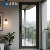 Hitam tebal bingkai aluminium Swing pintu ganda tahan air kaca Casement pintu masuk untuk Hotel kamar mandi