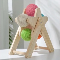Balle à gratter pour chat, jouet interactif rotatif pour animaux de compagnie, avec support en bois