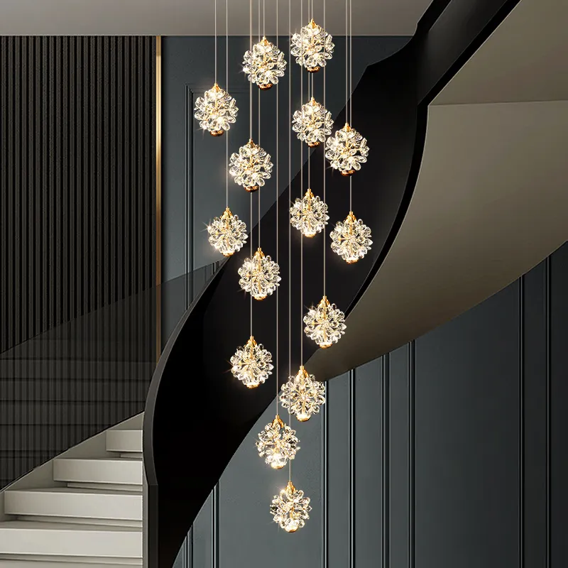 Design Interior Quarto Villa Stair Lustres De Cristal De Luxo Pingentes De Luz Modern Stair Chandelier Cristal Para Escadas