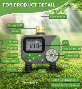 Garmerain pengatur waktu air Digital cerdas, Penghitung waktu air taman warna hijau + abu-abu, baterai 2 AA dapat disesuaikan, frekuensi irigasi - Product Image 3