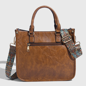 Sac fourre-tout rétro pour femme avec fermeture éclair, sac à bandoulière décontracté à large sangle, inspiré de l'Europe et des États-Unis - Product Image 3