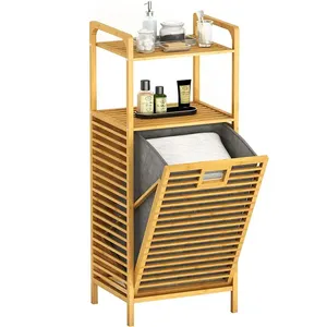 Large Capacity Laundry Hamper Dirty Clothes Storage Basket Bamboo Household Tilt Out Liner Shelf Storage Organizer Basket