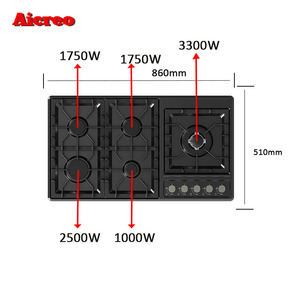 24in ng/lpg उच्च गुणवत्ता वाले पांच 5 बर्नर गैस कुकटॉप होब कुकर स्टोव गैस की अच्छी कीमत पर - Product Image 2