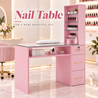 Table de manucure professionnelle, bureau à ongles organisé, station de salon élégante avec tiroir verrouillable, plateau en verre et étagères pour salon