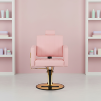 Fauteuil de barbier hydraulique rose moderne avec dossier et repose-pieds réglables pour services professionnels de coiffure en salon