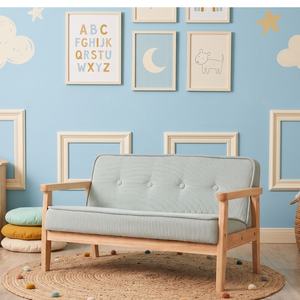 Sillón Infantil Doble Moderno Mikahome, Silla de Comedor con Estructura de Madera y Tapicería de Pana Suave para Niños Pequeños - Product Image 2