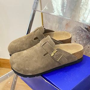 Sandalias planas personalizadas para exteriores, zapatillas deportivas, mules, zuecos Boston de cuero auténtico y ante, con plantilla de corcho para mujer, zuecos sólidos, zapatos para hombre - Product Image 3