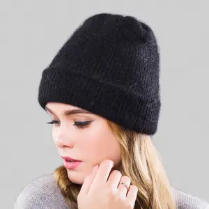 Angora Rabbit Hair Knitted Hat Fashion Warm Wool Pullover Hat Versatile Plush Wool Winter Hats For Women