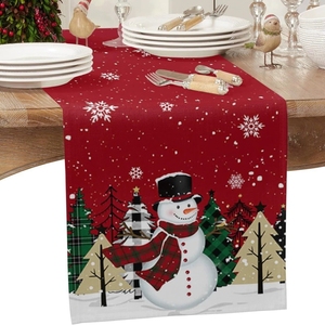 Runner da Tavola Natalizio con Motivo di Pupazzi di Neve Rossi e Fiocchi di Neve, Decorazione Festiva per Tavola da Pranzo per Cene Festive e Cucina - Product Image 4
