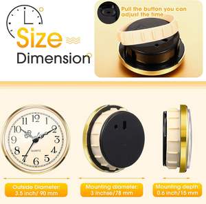 Ajuste/inserto de reloj de movimiento de cuarzo de 3-1/2 pulgadas (90mm) con adorno dorado y número arábigo, cara blanca - Product Image 5