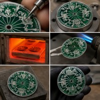Montre de plongée mécanique de luxe OEM avec cadran émaillé, peinture à l'huile sur mesure, paysage miniature peint à la main et diamants saphir