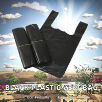 Sac en plastique noir imprimé en héliogravure, recyclable, avec poignée gilet, pour supermarchés et expositions