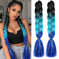 Extensions de cheveux synthétiques tressées Jumbo Tinsel de 24 pouces, pré-étirées et scintillantes pour femmes, pour coiffures protectrices et tendance