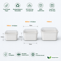 Conteneur alimentaire en papier kraft brun écologique, boîte à emporter carrée avec couvercle, emballage jetable pour fruits et sushis