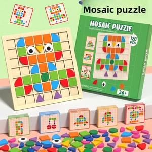 Puzzle 3D en mosaïque, <span class=keywords><strong>jeu</strong></span> de bureau pour la maternelle, jouet en bois pour enfants, éducation précoce, développement de l'intelligence, blocs de construction - Product Image 2