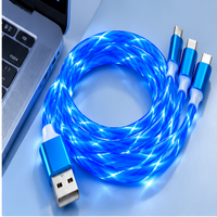 Kabel USB TPE 3in1 LED Flowing Light Braid Shielding 3A Fast Charging untuk Ponsel IPhone/Type-C/micro USB