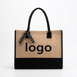Screen Printed Jute <b>Tote</b> <b>Bag</b> with Letter Pattern Extra Large Size Shoulder Strap-for Organic Stores & Eco-Friendly Shoppers - Product Image 1