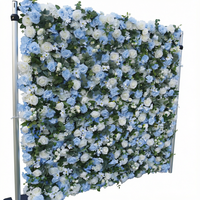 Mur de fleurs artificielles 5D fait main, enroulable, 8ft x 8ft, toile de fond florale en soie blanche et bleue pour décoration de mariage
